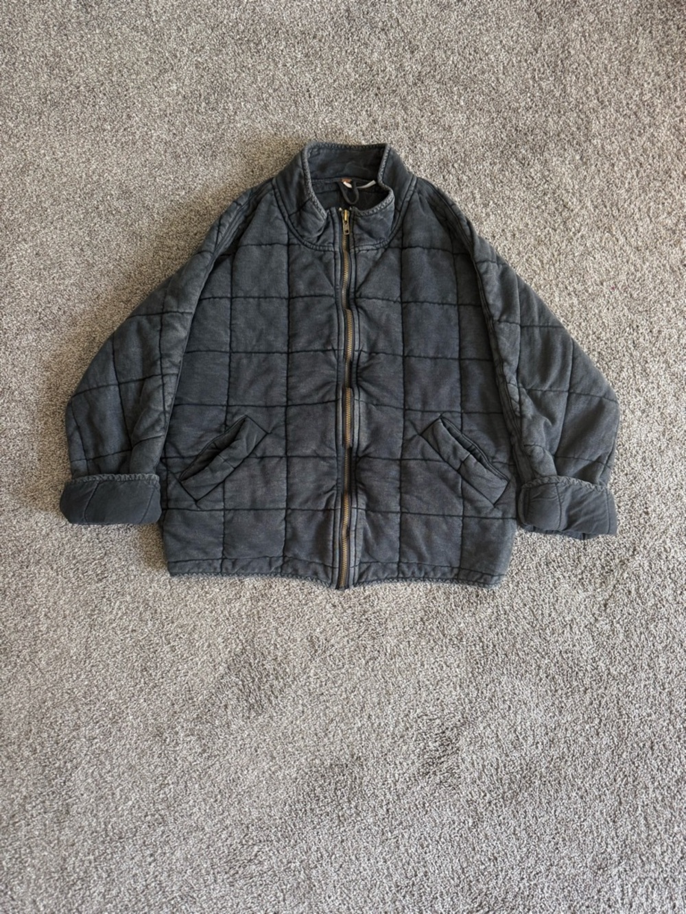 Free People Quilted Jacket in Charcoal Gray